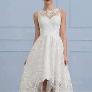 Wedding Dress - A-Line Scoop Neck Asymmetrical Lace Wedding Dress